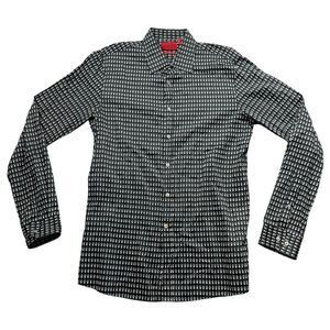 Hugo Boss XL Button Down Men's Long Sleeve Slim Line Navy Print 100% Cotton